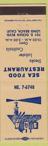 Matchbook Cover - Harbor House Seafood Restaurant Long Beach CA