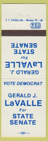 Matchbook Cover - Gerald J LaValle State Senate Democrat Rochester PA