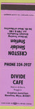 Matchbook Cover - Divide Cafe Rawlins WY Creston Sinclair oil gas