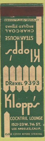 Matchbook Cover - Klopp's Steak House Los Angels CA CROWN