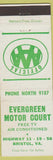 Matchbook Cover - Evergreen Motor Court Bristol VA