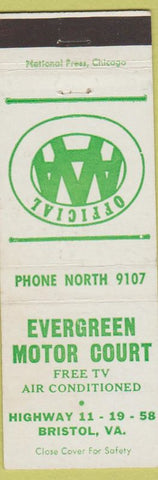 Matchbook Cover - Evergreen Motor Court Bristol VA