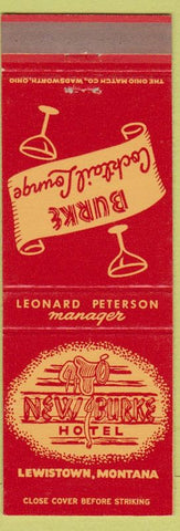 Matchbook Cover - New Burke Hotel Lewistown MT