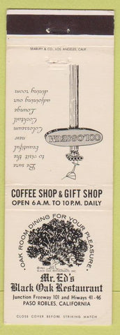 Matchbook Cover - Mr Ed's Black Oak Restaurant Paso Robles CA