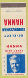 Matchbook Cover - Dick Hanna Congress