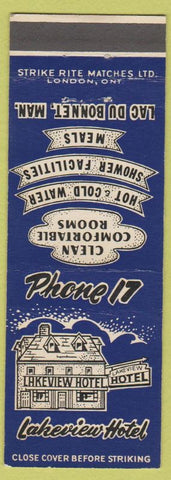 Matchbook Cover - Lakeview Hotel Lac Du Bonnet MB low phone #