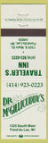 Matchbook Cover - Dr McGillicuddy's Fond Du Lac WI Traveler's Inn