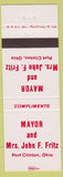 Matchbook Cover - Mayor John Fritz Port Clinton OH