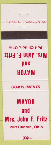 Matchbook Cover - Mayor John Fritz Port Clinton OH