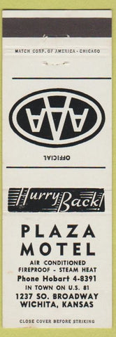 Matchbook Cover - Plaza Motel Wichita KS