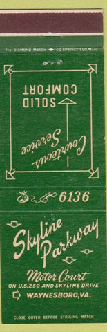 Matchbook Cover - Skyline Parkway Motor Court Waynesboro VA