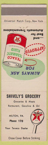 Matchbook Cover - Shively's Grocery Phillips 66 oil gas Milton PA low phone #
