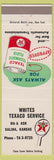 Matchbook Cover - Whites Texaco oil gas Salina KS Transmission Fluid