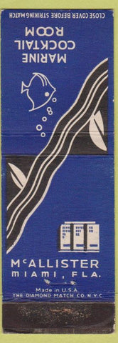 Matchbook Cover - McAllister Hotel Miami FL Marine Cocktail Room
