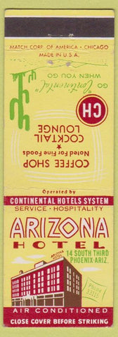 Matchbook Cover - Arizona Hotel Phoenix AZ cactus Continental Hotels