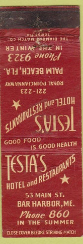 Matchbook Cover - Testa's Hotel rEstaurants Palm Beach FL WORN