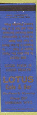 Matchbook Cover - Lotus Cafe Bar Sheridan WY low phone #