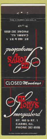 Matchbook Cover - Two Tony's Smorgasbord Carmi IL