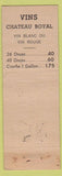 Matchbook Cover - Chateau Royal Sherry Vin Blanc Canada liquor