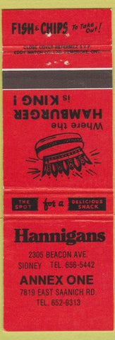 Matchbook Cover - Hannigans Hamburgers Saanichton BC