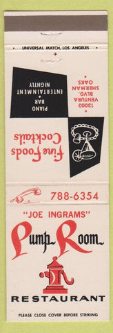 Matchbook Cover - Pump Room Sherman Oaks CA restaurant