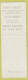 Matchbook Cover - Tony's Tacos Camanche IA Dewitt Casa Duran Clinton IA