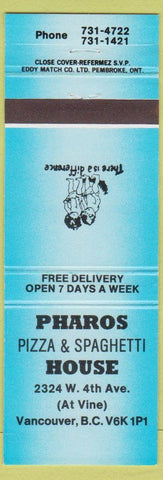 Matchbook Cover - Pharos Pizza Spaghetti House Vancouver BC blue