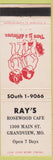 Matchbook Cover - Ray's Rosewood Cafe Grandview MO