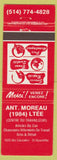 Matchbook Cover - Ant Moreau Leather Goods Shoes St Hyacinthe QC