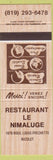 Matchbook Cover - Restaurant Le Nimaluge Nicolet QC