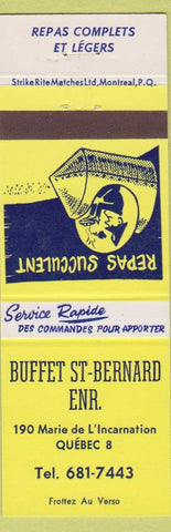 Matchbook Cover - Buffet ST Bernard QC