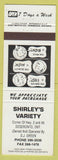Matchbook Cover - Shirley's Variety Store Deseronto ON