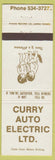 Matchbook Cover - Curry Auto Electric Canada