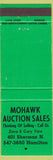 Matchbook Cover - Mohawk Auction Sales Hamilton ON green