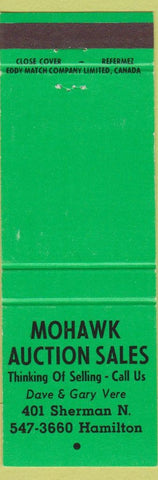 Matchbook Cover - Mohawk Auction Sales Hamilton ON green