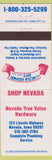 Matchbook Cover - Nevada True Value Hardware Nevada IA