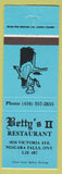 Matchbook Cover - Betty's II Restaurant Niagara Falls ON girlie WEAR