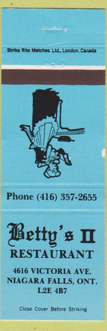 Matchbook Cover - Betty's II Restaurant Niagara Falls ON girlie WEAR