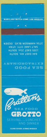 Matchbook Cover - Brattens Seafood Grotto Salt Lake City OR whale