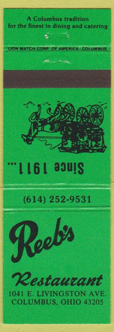 Matchbook Cover - Reeb's Restaurant Columbus OH Lowenbrau Beer green