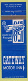 Matchbook Cover - Gateway Motor Inn New Castle DE