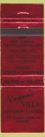 Matchbook Cover - Vernon's Villa Italian Warren OH