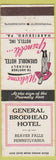 Matchbook Cover - General Brodhead Hotel Beaver Falls PA WEAR