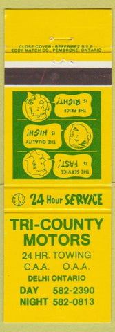 Matchbook Cover - Tri County Motors Deli ON towing
