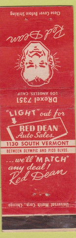 Matchbook Cover - Red Dean Los Angeles CA Auto Sales WORN