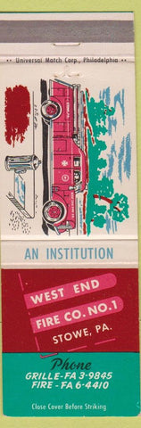 Matchbook Cover - West End Fire Company Stowe PA