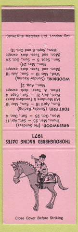 Matchbook Cover - Horse Racing 1971 Greenwood Fort Erie Woodbine