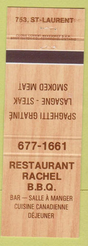 Matchbook Cover - Restaurant Rachel BBQ ST Laurent QC?