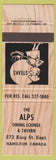 Matchbook Cover - Alps Dining Lounge Hamilton ON