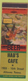 Matchbook Cover - Hab's Cafe Altoona PA